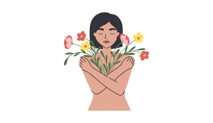 花を抱える女性
